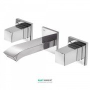 Змішувач для раковини Tres Cuadro Tres настінний двовентильний з каскадним виливом хром 00815201