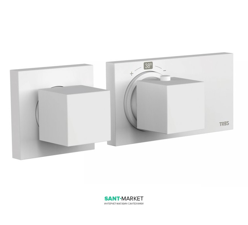 Термостат для душа Tres Block System colors с затвором и регулятором потока белый матовый 20725199BM