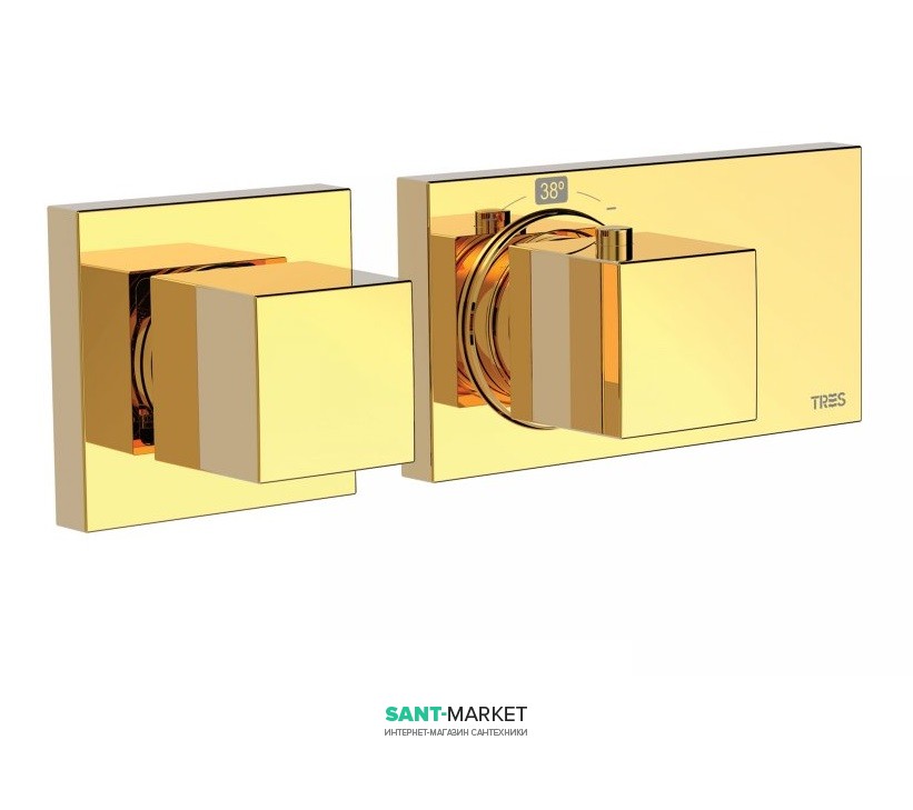 Термостат для душа Tres Block System colors с затвором и регулятором потока золото 20725199OR