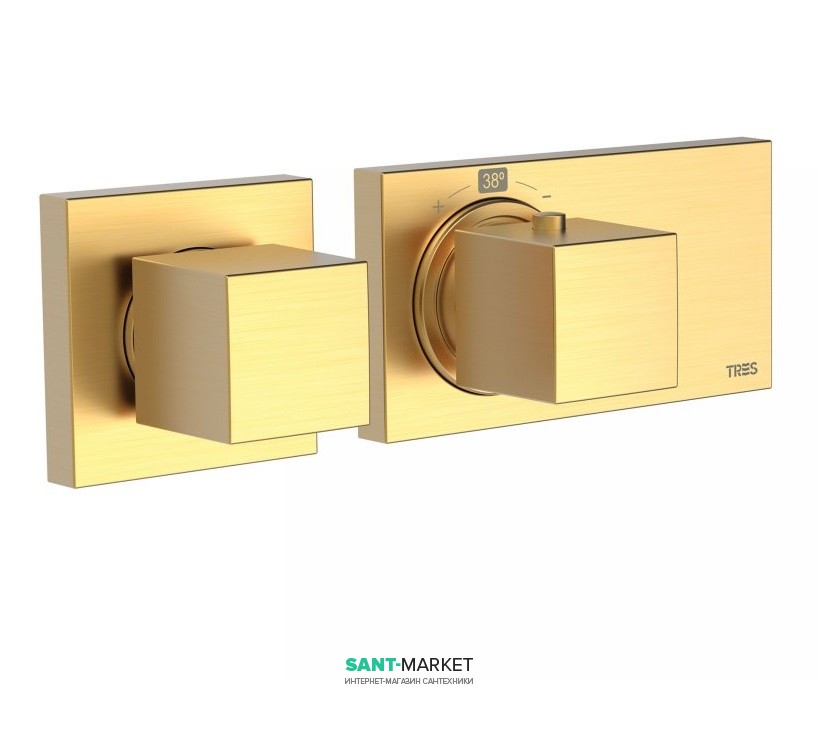 Термостат для душа Tres Block System colors с затвором и регулятором потока матовое золото 20725299OM
