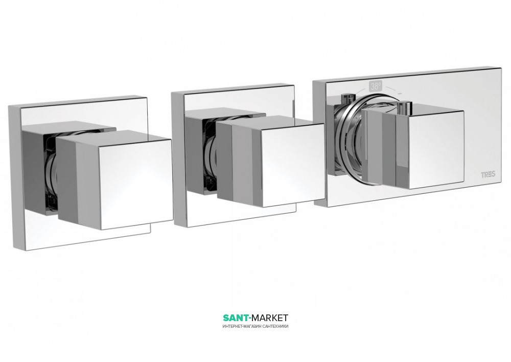 Термостат для душу Tres Block System з затвором і регулятором потоку хром 20725399