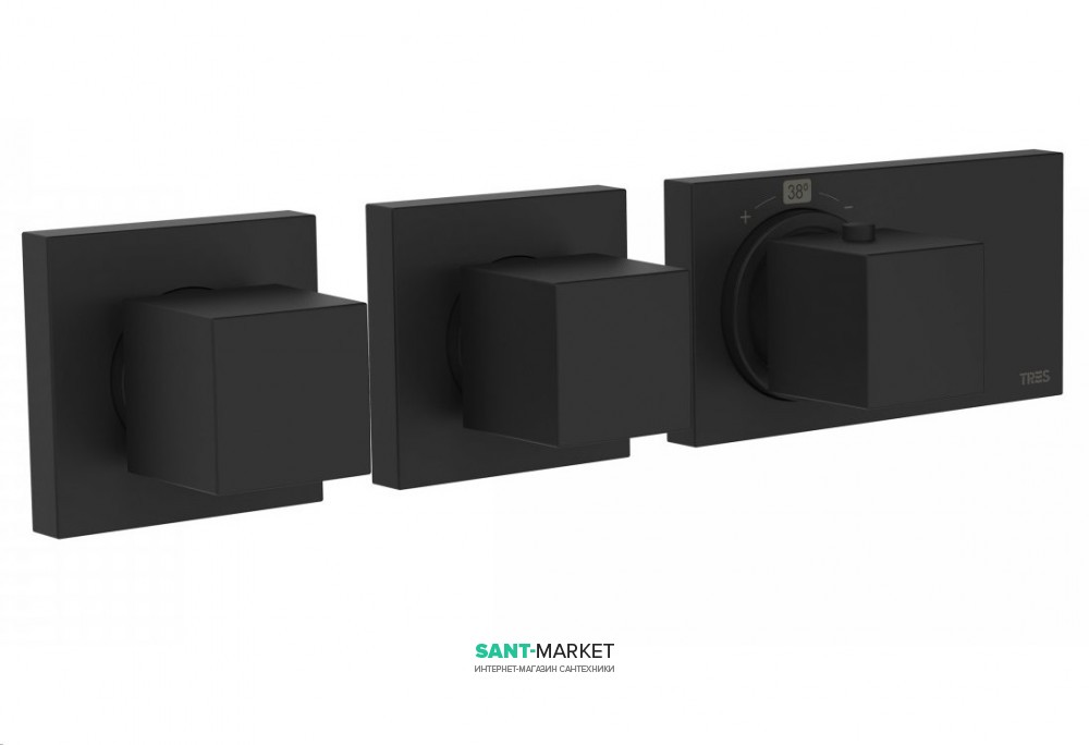 Термостат для душу Tres Block System colors з затвором і регулятором потоку чорний матовий 20725399NM