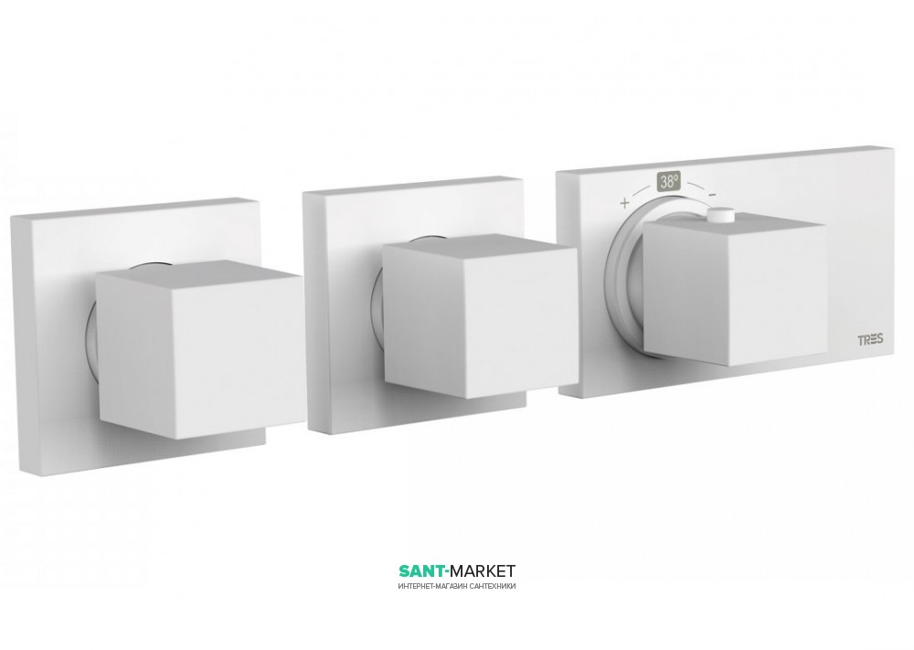 Термостат для душа Tres Block System colors с затвором и регулятором потока белый матовый 20725399BM