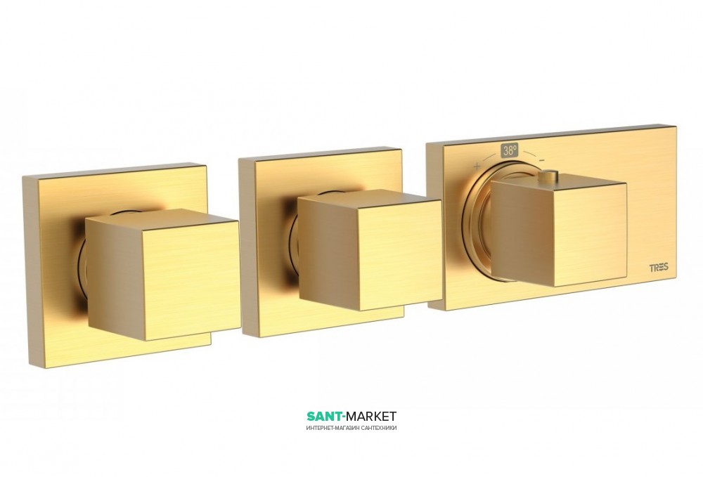 Термостат для душа Tres Block System colors с затвором и регулятором потока матовое золото 20725399OM