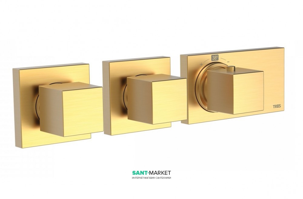 Термостат для душа Tres Block System colors с затвором 4 потребителя матовое золото 20725499OM