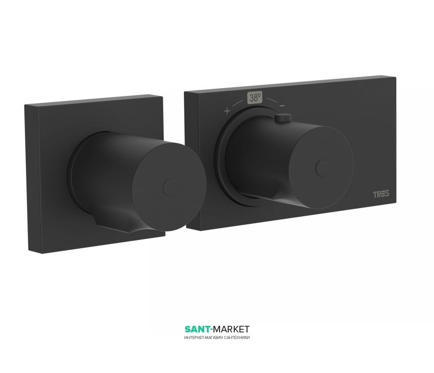 Термостат для душа Tres Block System colors с затвором 2 потребителя черный матовый 20735299NM