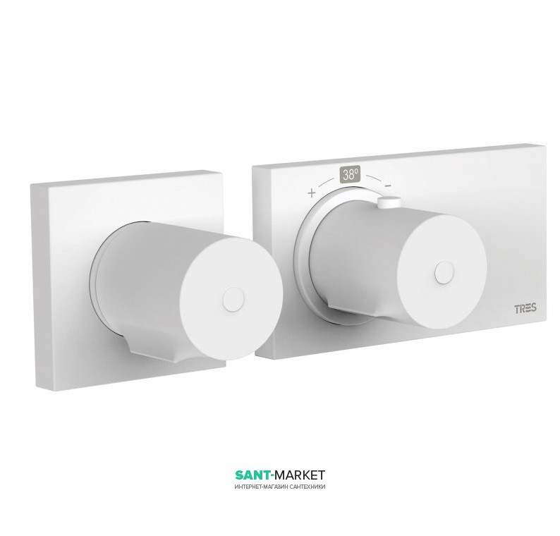 Термостат для душа Tres Block System colors с затвором 2 потребителя белый матовый 20735299BM