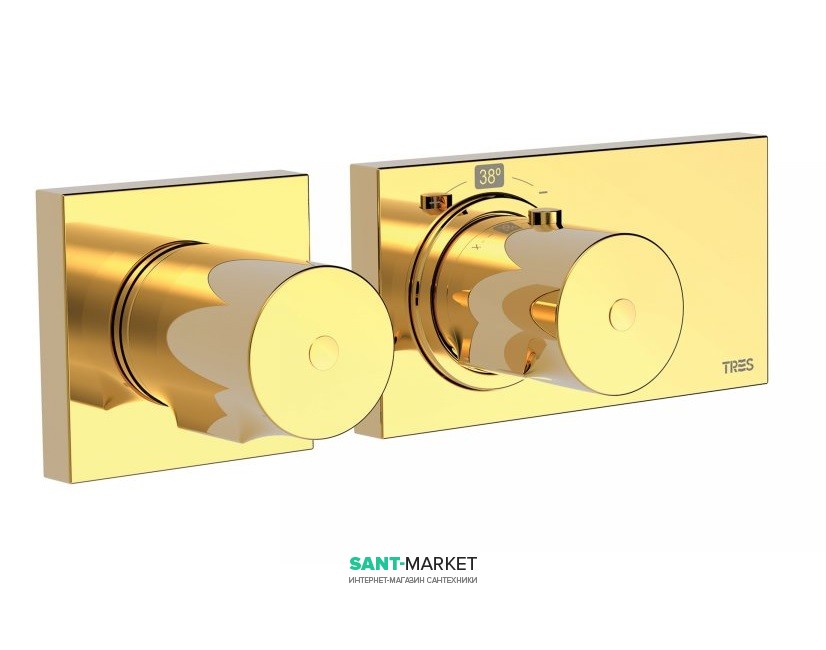 Термостат для душа Tres Block System colors с затвором 2 потребителя золото 20735299OR
