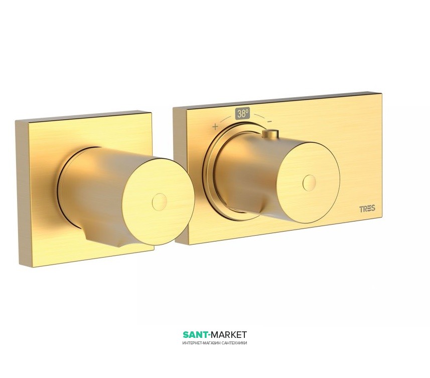 Термостат для душа Tres Block System colors с затвором 2 потребителя матовое золото 20735299OM