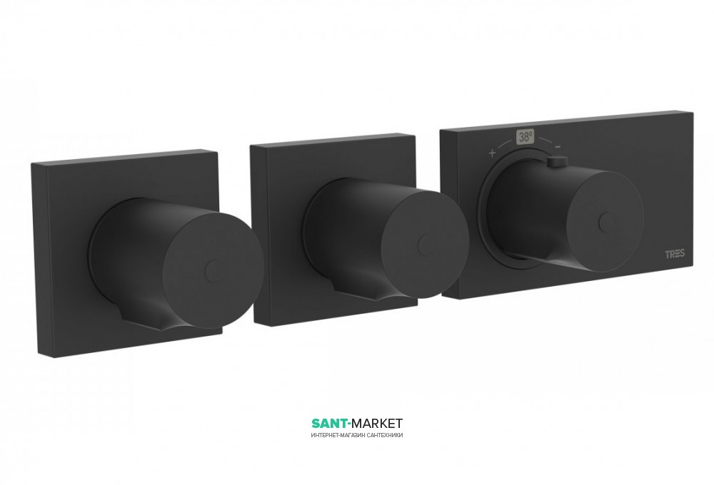 Термостат для душа Tres Block System colors с затвором 3 потребителя черный матовый 20735399NM