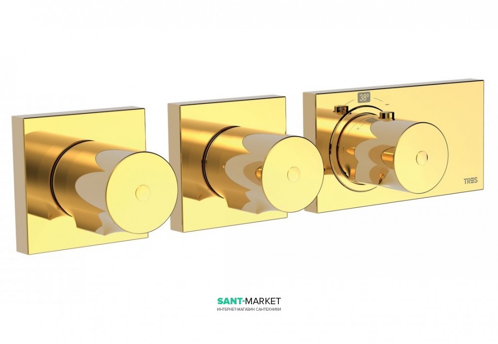 Термостат для душа Tres Block System colors с затвором 3 потребителя золото 20735399OR