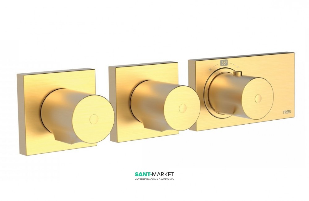 Термостат для душа Tres Block System colors с затвором 3 потребителя матовое золото 20735399OM