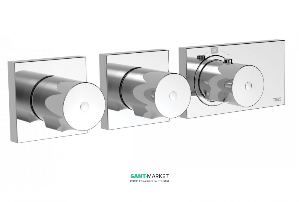 Термостат для душа Tres Block System с затвором 3 потребителя хром 20735399