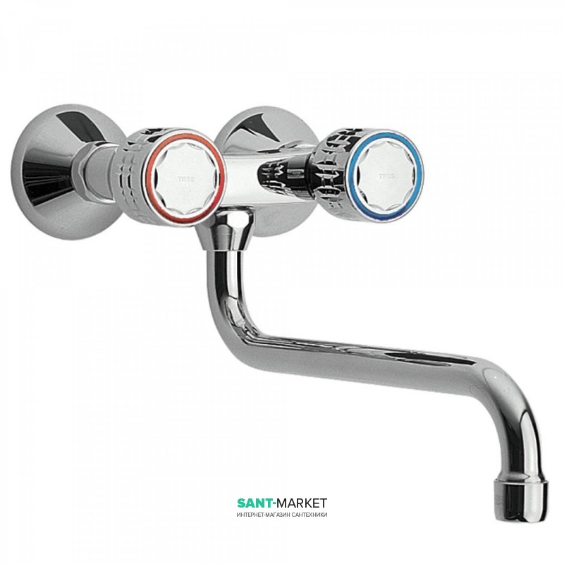 Смеситель для кухни Tres Ese-23 двухвентильный настенный хром 123210