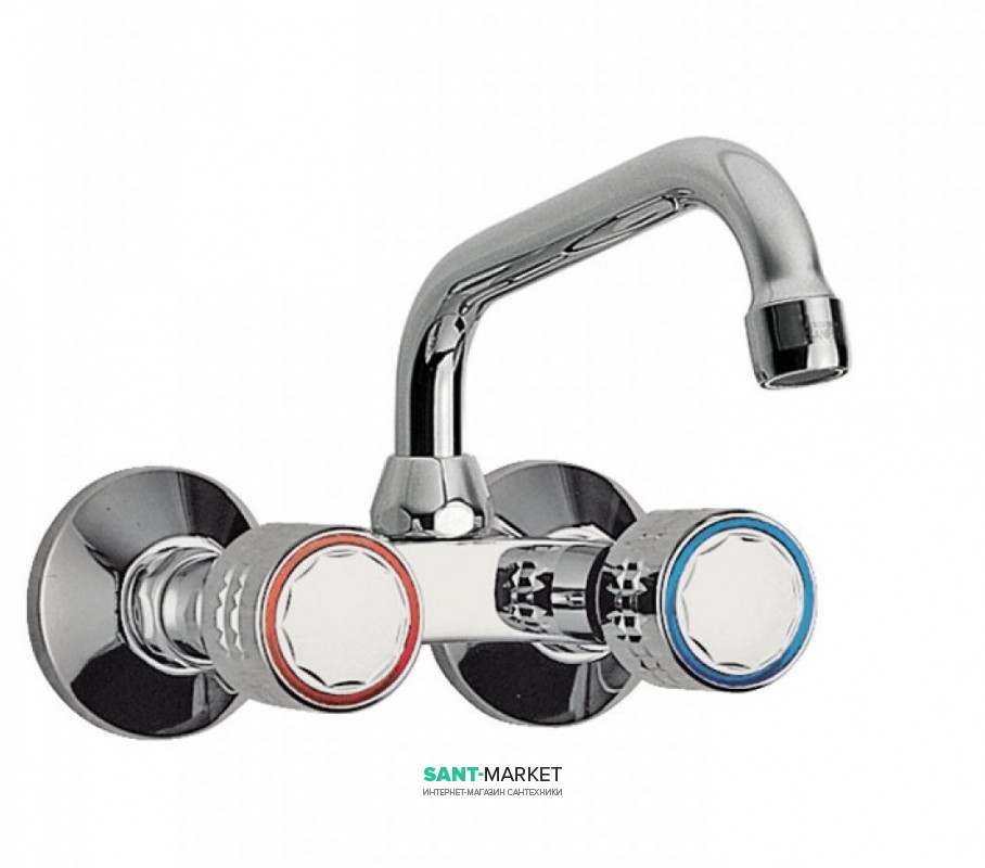 Змішувач для кухні Tres Ese-23 двовентильний настінний відстань від стіни 207 мм хром 123214