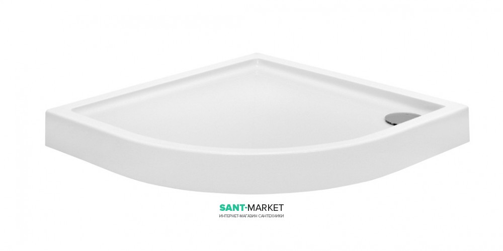 Душевой поддон четверть круга PoolSpa Milano Modern 90х90 см Round R55 с ножками и сифоном акрил белый PBPMJ10BNC00000
