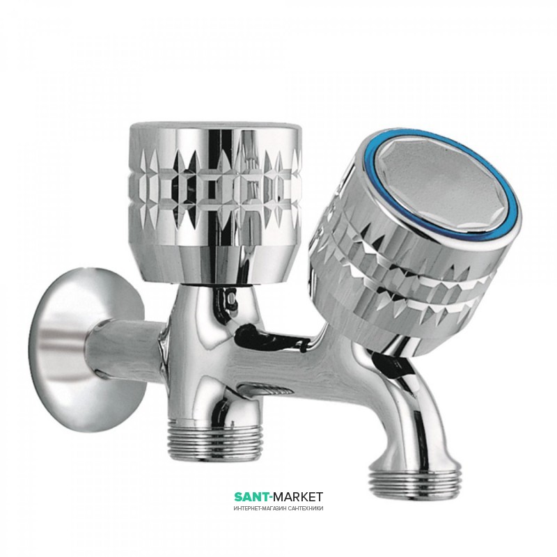 Запорный вентиль Tres Ese-23 для стиральной машины двойной холодная вода 1/2'' - 3/4'' - 3/4'' хром 02351501