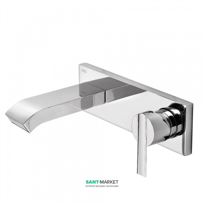 Змішувач для раковини Tres Lex-tres одноважільний настінний з каскадним виливом хром 08126010
