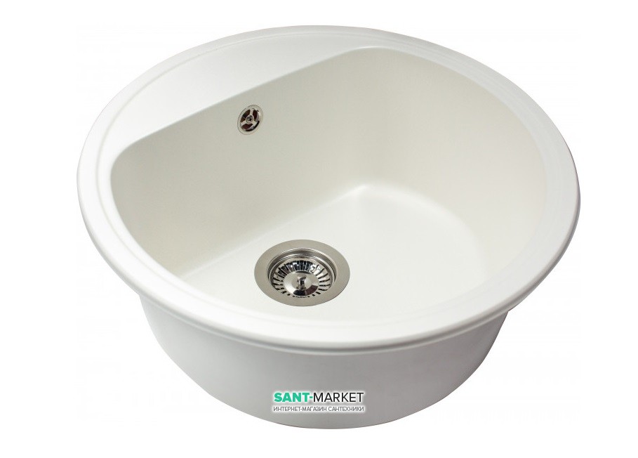 Мийка для кухні Miraggio Malibu 517x517x221 врізна кругла з переливом матовий White 0000031