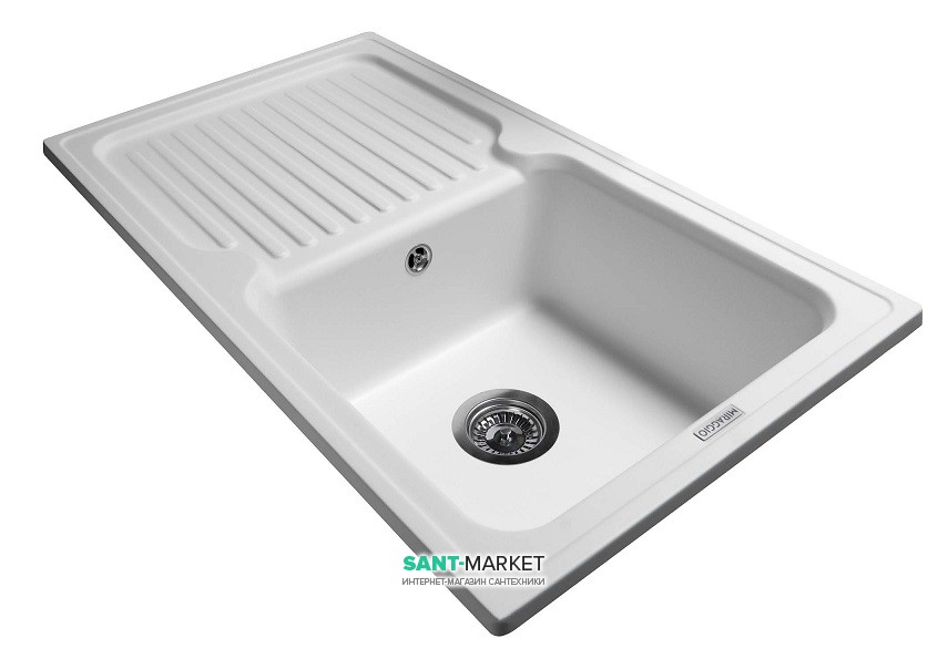 Мийка для кухні Miraggio Orlean врізна прямокутна з крилом з переливом матовий White 0000038