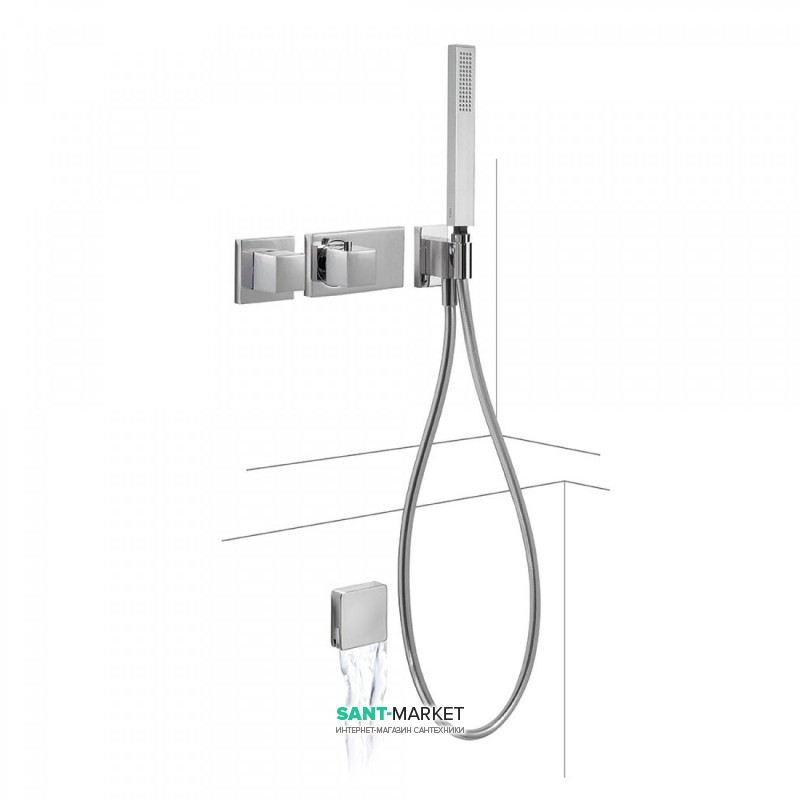 Термостат для ванны Tres Block System с ручным душем и наполнительным клапаном хром 20725206