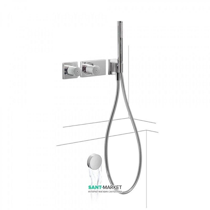 Термостат для ванны Tres Block System с ручным душем и наполнительным клапаном хром 20735206