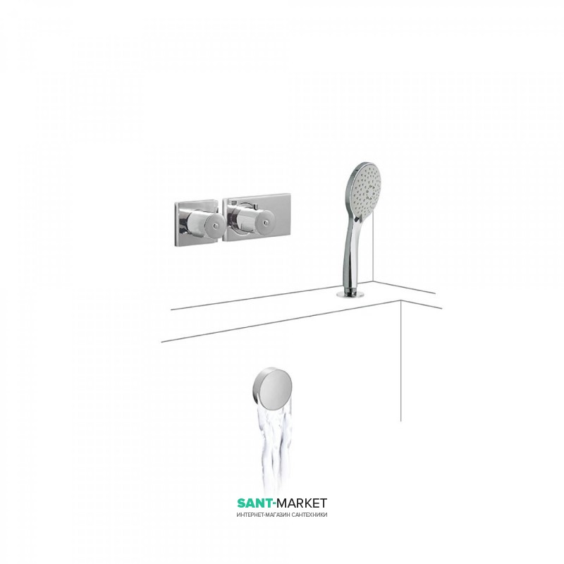 Термостат для ванны Tres Block System с ручным душем и наполнительным клапаном хром 20735207