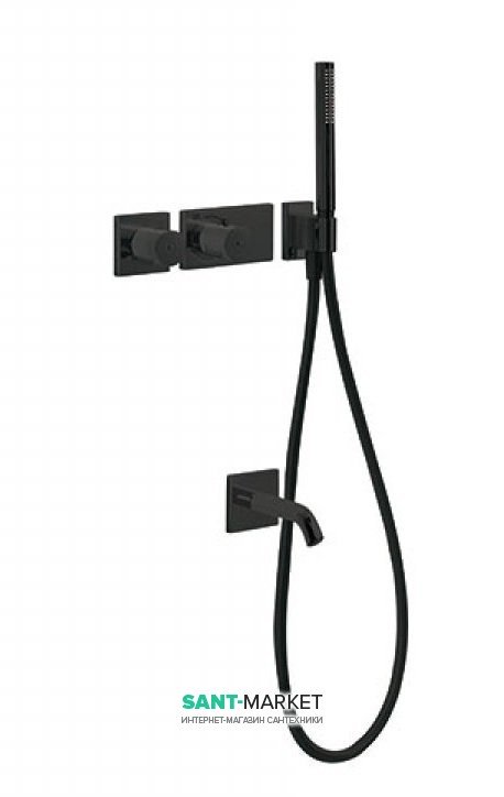 Термостат для ванны Tres Block System colors с ручным душем черный матовый 20735208NM