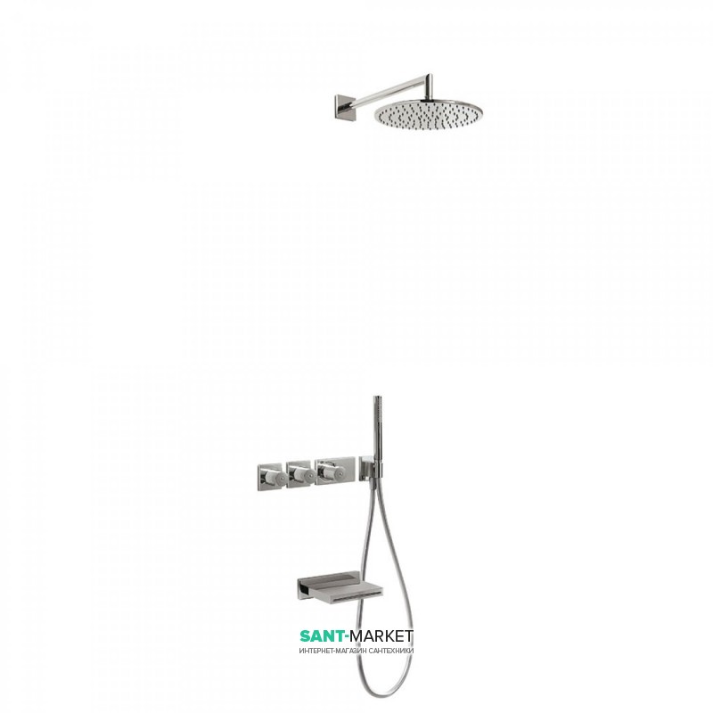 Душова система Tres Block System термостатична з верхнім і ручним душем сталь 20735308AC
