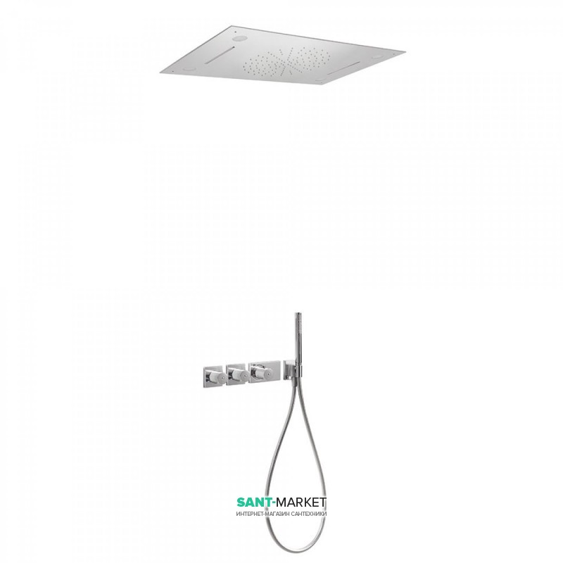 Душевая система Tres Block System термостатическая с верхним и ручным душем хромотерапия 20735404