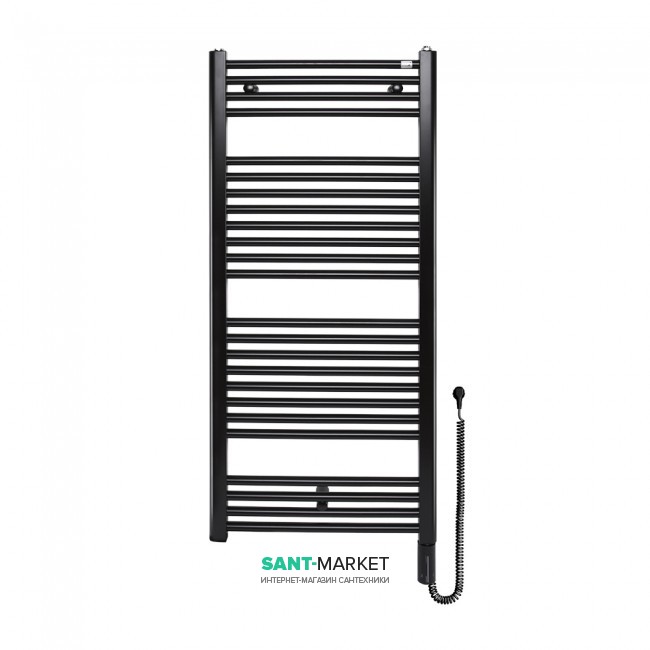 Полотенцесушитель електричний Zehnder Virando з теном HOTS з проводом чорний матовий AB-120-050-9017-HOTS-SC