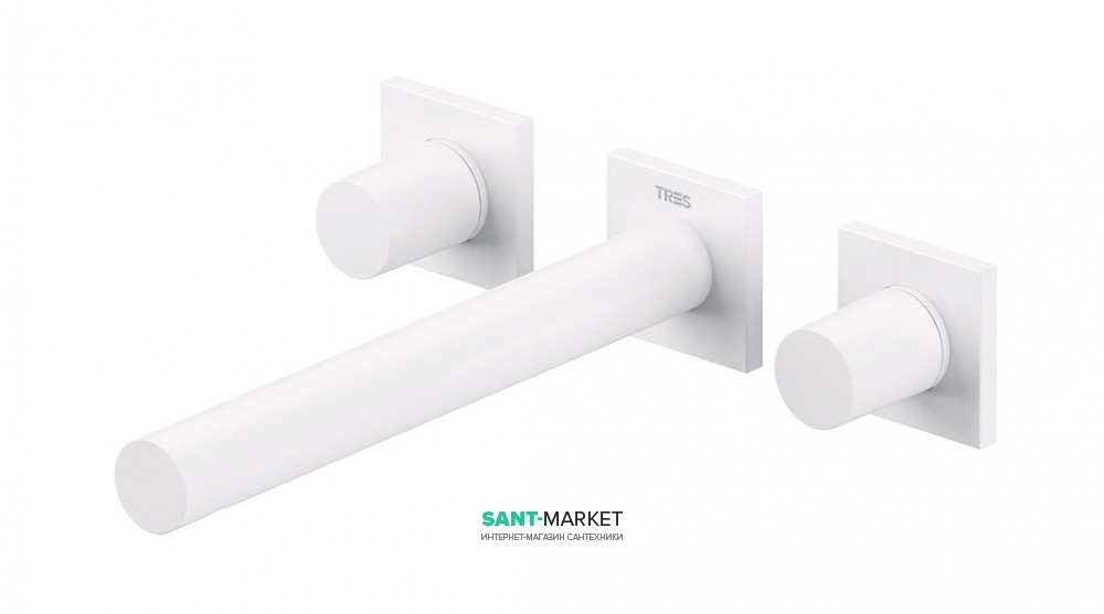 Смеситель для раковины Tres Project colors настенный двухвентильный излив 206 мм белый матовый 21175201BM