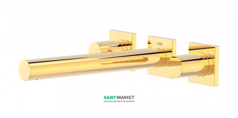 Смеситель для раковины Tres Project colors настенный двухвентильный излив 206 мм золото 21175201OR
