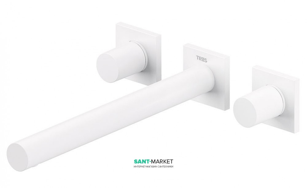 Смеситель для раковины Tres Project colors настенный двухвентильный излив 247 мм белый матовый 21175301BM
