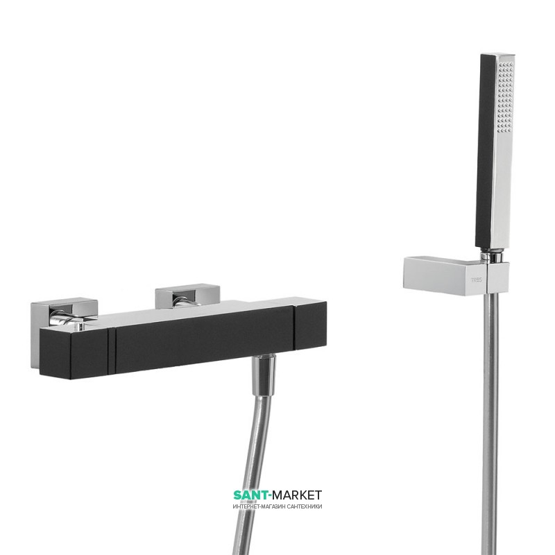 Термостат для душа Tres Slim colors с ручным душем черный/хром 20216409NE