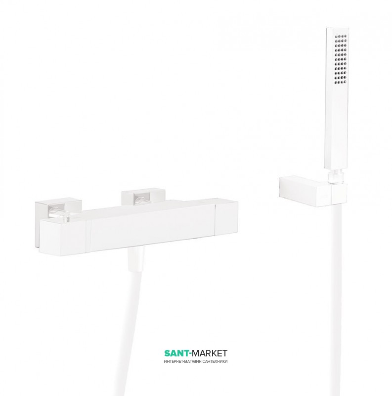  	Термостат для ванной Tres Slim colors с каскадным изливом и ручным душем белый матовый 20217409BM