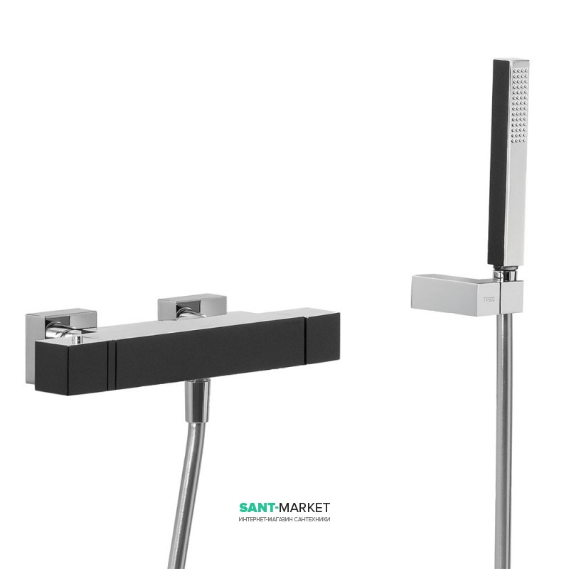 Термостат для ванни Tres Slim colors з каскадним виливом та ручним душем чорний/хром 20217409NE