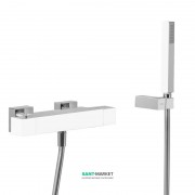 Термостат для ванной Tres Slim colors с каскадным изливом и ручным душем белый/хром 20217409BL