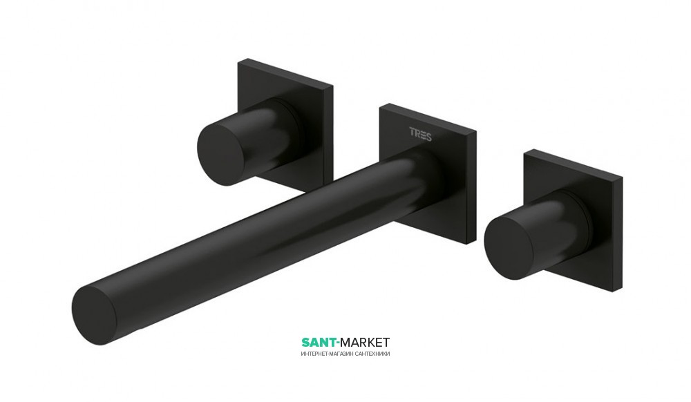 Смеситель для раковины Tres Project colors настенный двухвентильный излив 206 мм черный матовый 21175201NM