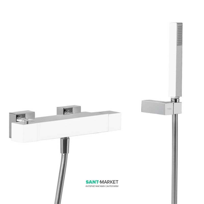 Термостат для ванни Tres Slim colors з каскадним виливом та ручним душем білий/хром 20217409BL