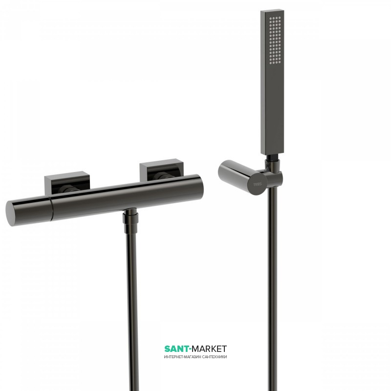 Змішувач для душу Tres Project colors одноважільний з ручним душем чорний метал 21116701KM