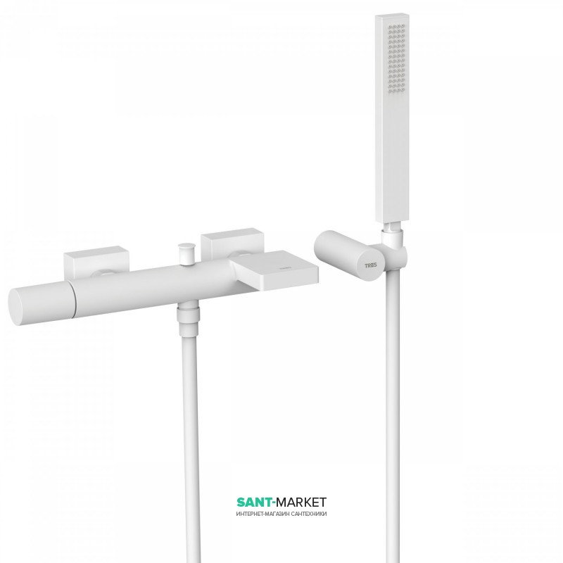 Змішувач для ванної Tres Project colors з каскадним виливом і ручним душем одноважільний білий матовий 21117001BM
