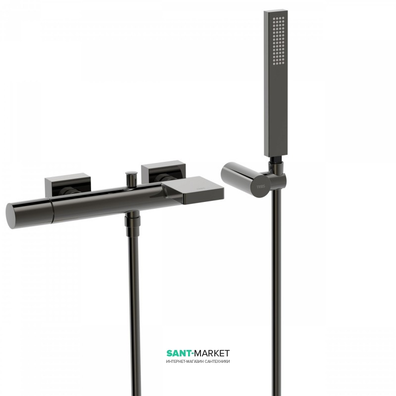 Змішувач для ванної Tres Project colors з каскадним виливом і ручним душем одноважільний чорний метал 21117001KM