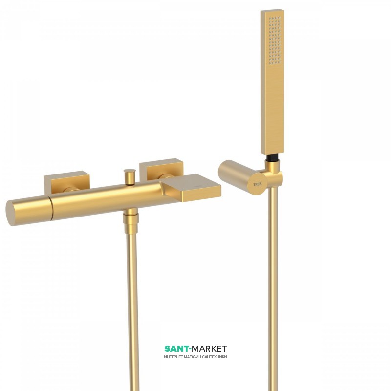 Змішувач для ванної Tres Project colors з каскадним виливом і ручним душем одноважільний золото матовий 21117001OM