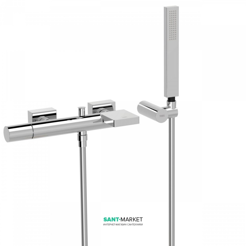 Змішувач для ванної Tres Project-Tres з каскадним виливом і ручним душем одноважільний хром 21117001
