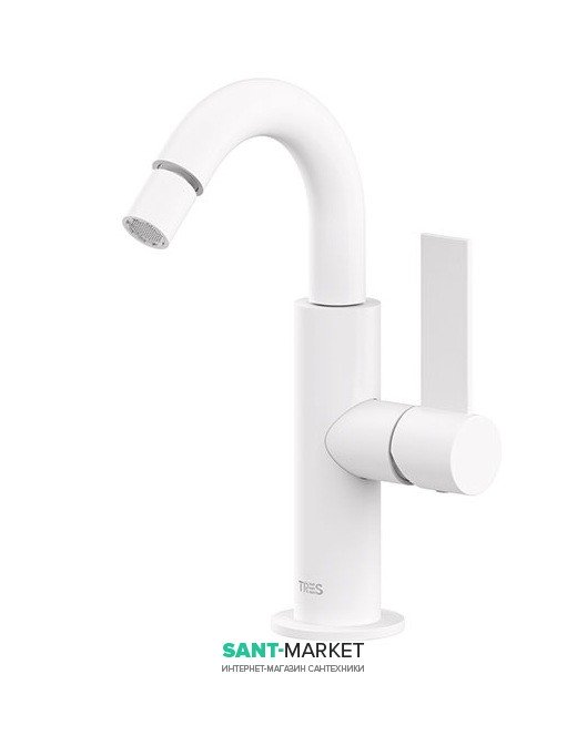 Смеситель для биде Tres Project colors однорычажный с поворотным изливом белый матовый 21122401BM