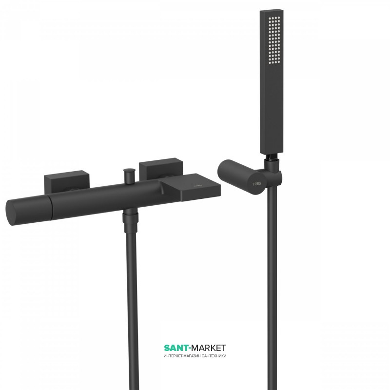 Смеситель для ванной Tres colors с каскадным изливом и ручным душем однорычажный черный матовый 21117001NM