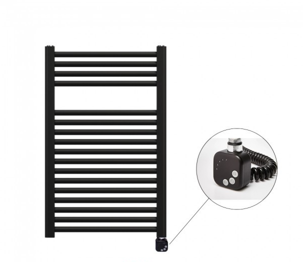 Полотенцесушитель электрический Zehnder Virando с тэном HEC с проводом черный матовый AB-080-050-9017-HEC-SC