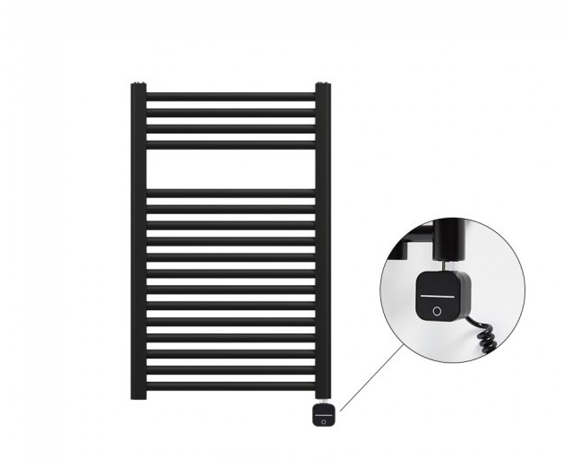 Полотенцесушитель електричний Zehnder Virando з теном NEX з проводом чорний матовий AB-080-050-9017-NEX-SC