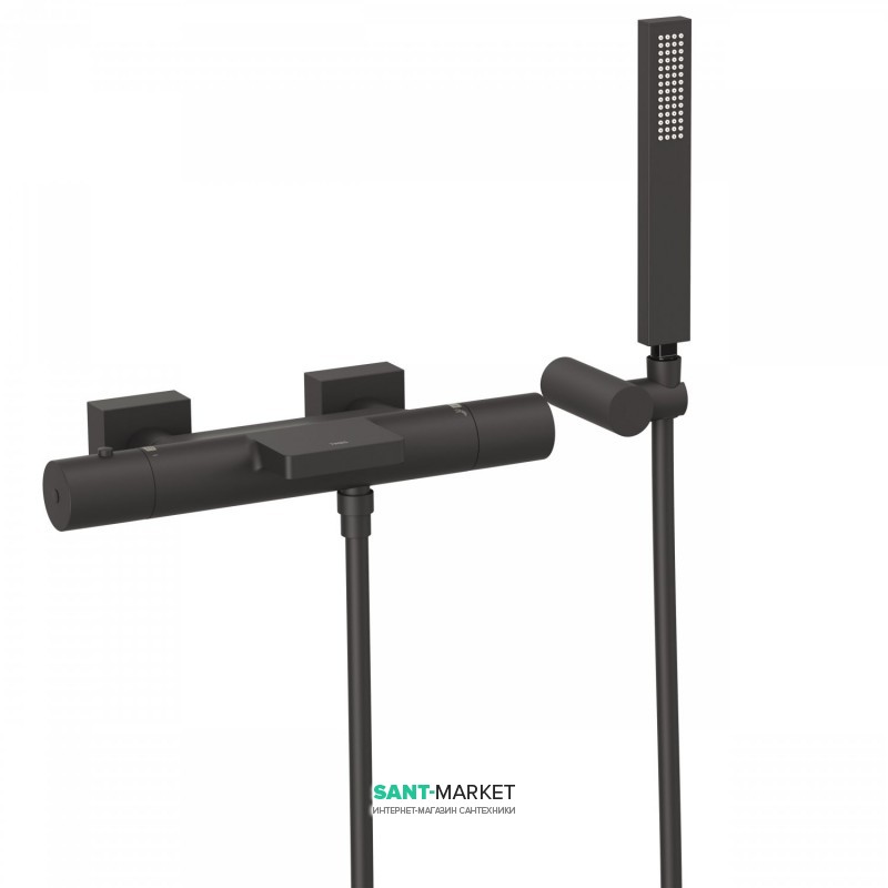 Термостатический смеситель для ванны Tres Project colors двухвентильный с каскадным изливом черный матовый 21117409NM